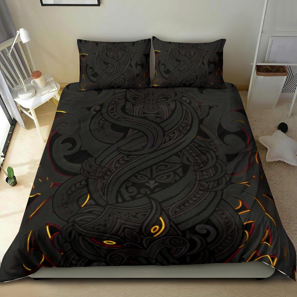 New Zealand Bedding Set, Maori Gods Tumatauenga (God Of War) - Black - Vibe Hoodie Shop