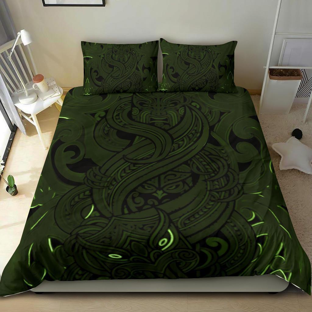 New Zealand Bedding Set, Maori Gods Tumatauenga (God Of War) - Green - Vibe Hoodie Shop