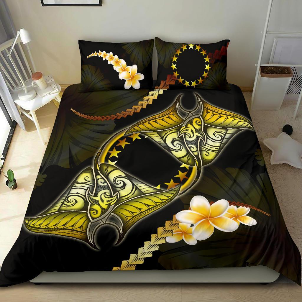 Cook Islands Bedding Set Plumeria - Polynesian Manta Ray Yellow - Vibe Hoodie Shop