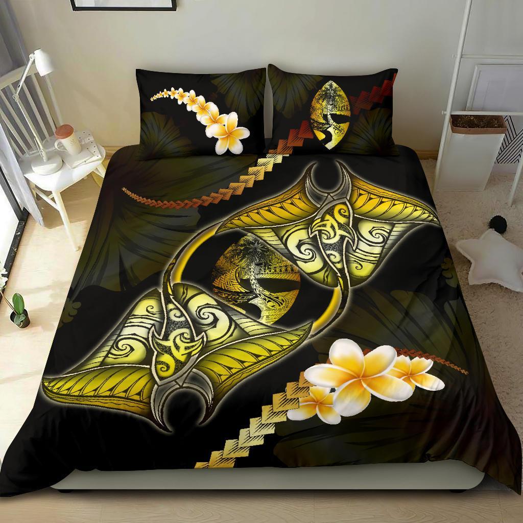 Guam Bedding Set Plumeria - Polynesian Manta Ray Yellow - Vibe Hoodie Shop