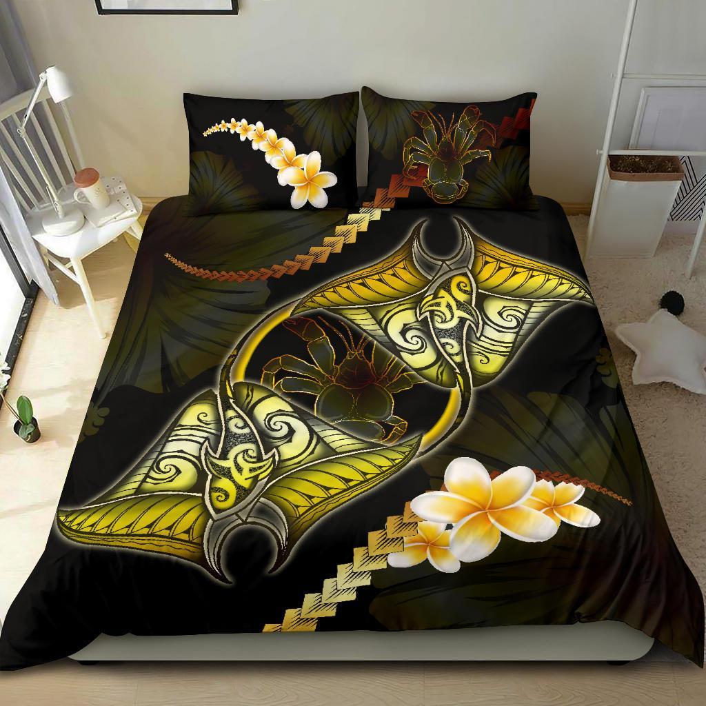 Niue Bedding Set Plumeria - Polynesian Manta Ray Yellow - Vibe Hoodie Shop