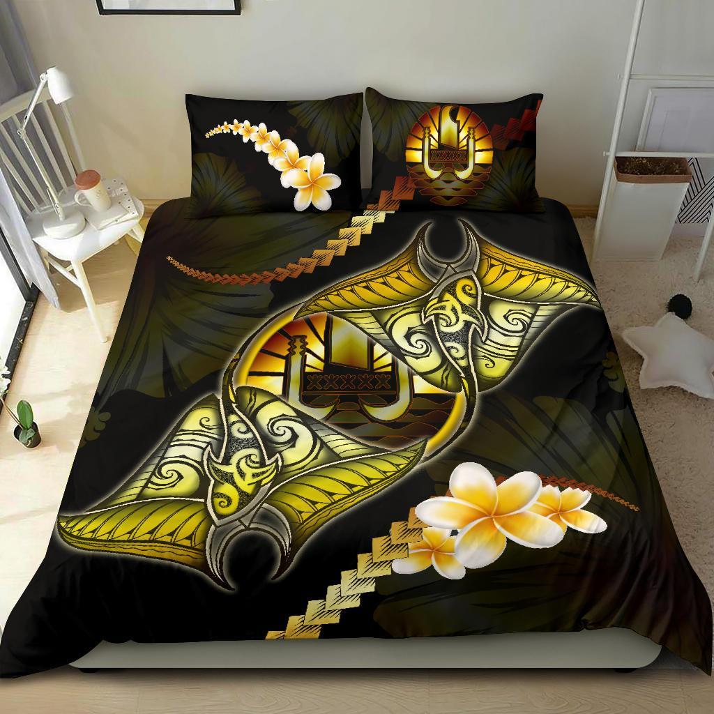 Tahiti Bedding Set Plumeria - Polynesian Manta Ray Yellow - Vibe Hoodie Shop