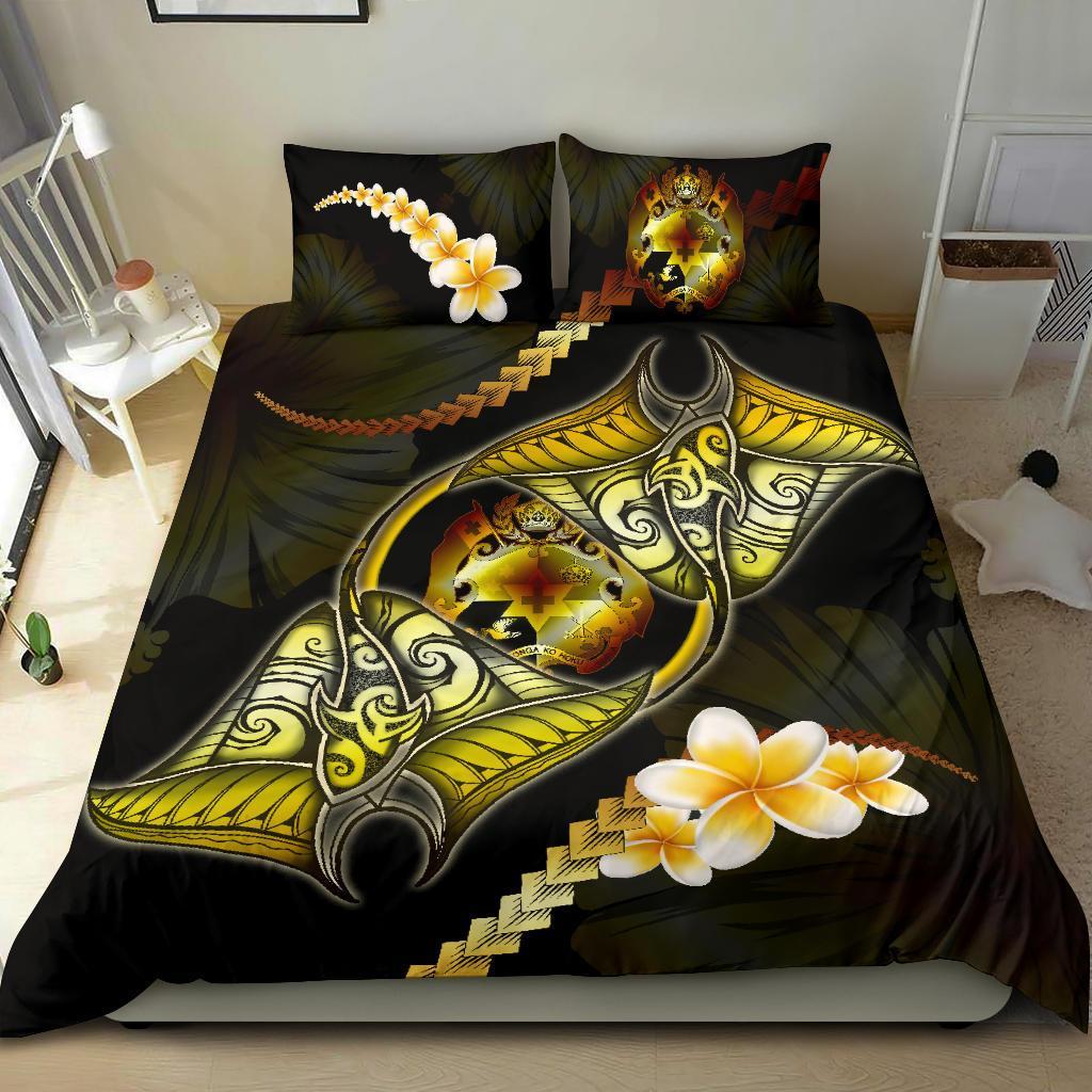 Tonga Bedding Set Plumeria - Polynesian Manta Ray Yellow - Vibe Hoodie Shop