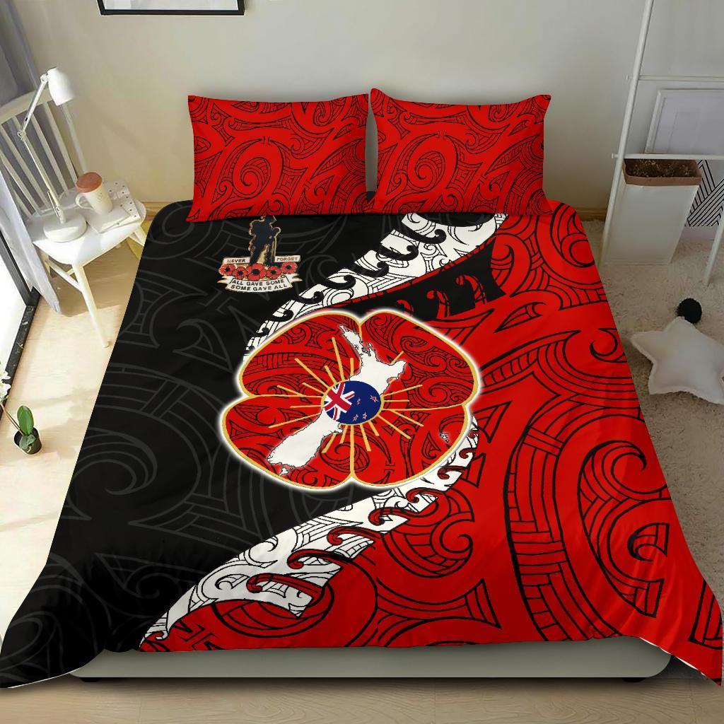 ANZAC New Zealand Bedding Set - Lest We Forget Poppy Map Silver Fern Nz - Vibe Hoodie Shop