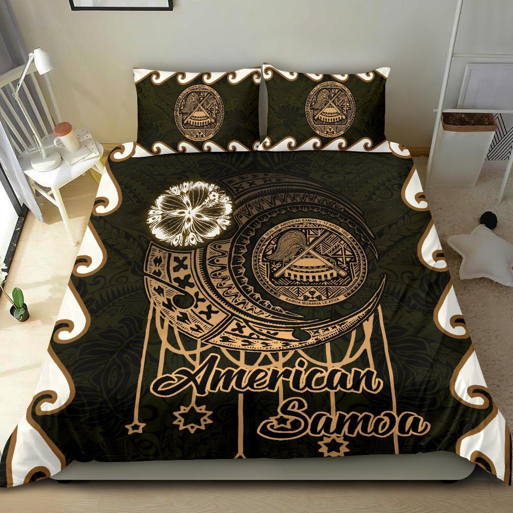 American Samoa Coat Of Arms Bedding Set, Polynesian Duvet Cover and Two Pillow Cases - Vibe Hoodie Shop