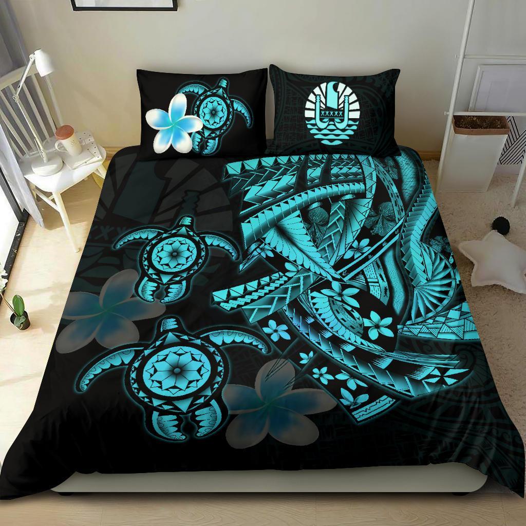 Tahiti Bedding Set - Polynesian Plumeria Turtle Tattoo - Vibe Hoodie Shop