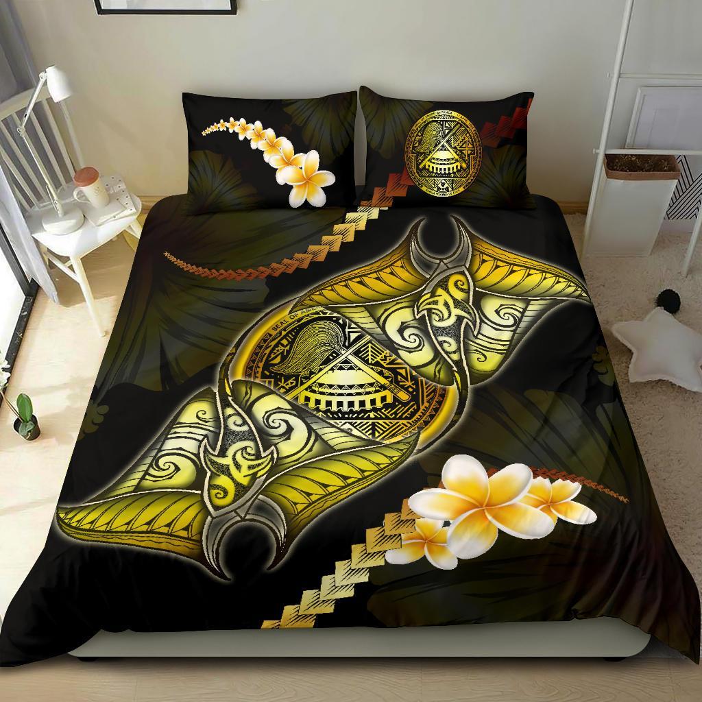 American Samoa Bedding Set - Polynesian Manta Ray Yellow - Vibe Hoodie Shop