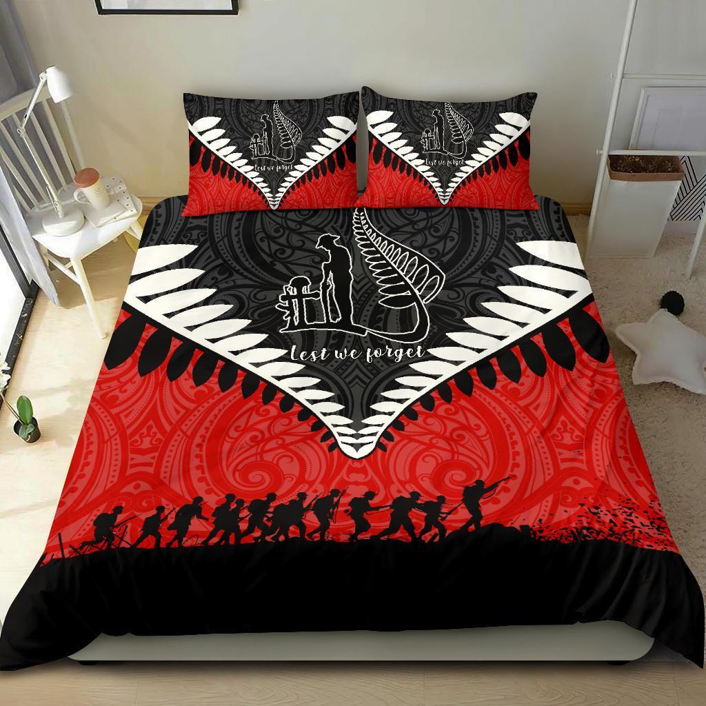 New Zealand ANZAC Bedding Set, Lest We Forget Silver Fern Duvet Cover And Pillow Case Red - Vibe Hoodie Shop