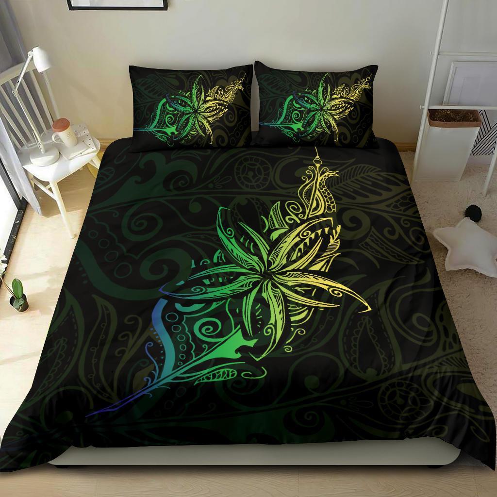 Light Silver Fern New Zealand Bedding Set, Frangipani Tattoo Duvet Covers - Green - Vibe Hoodie Shop