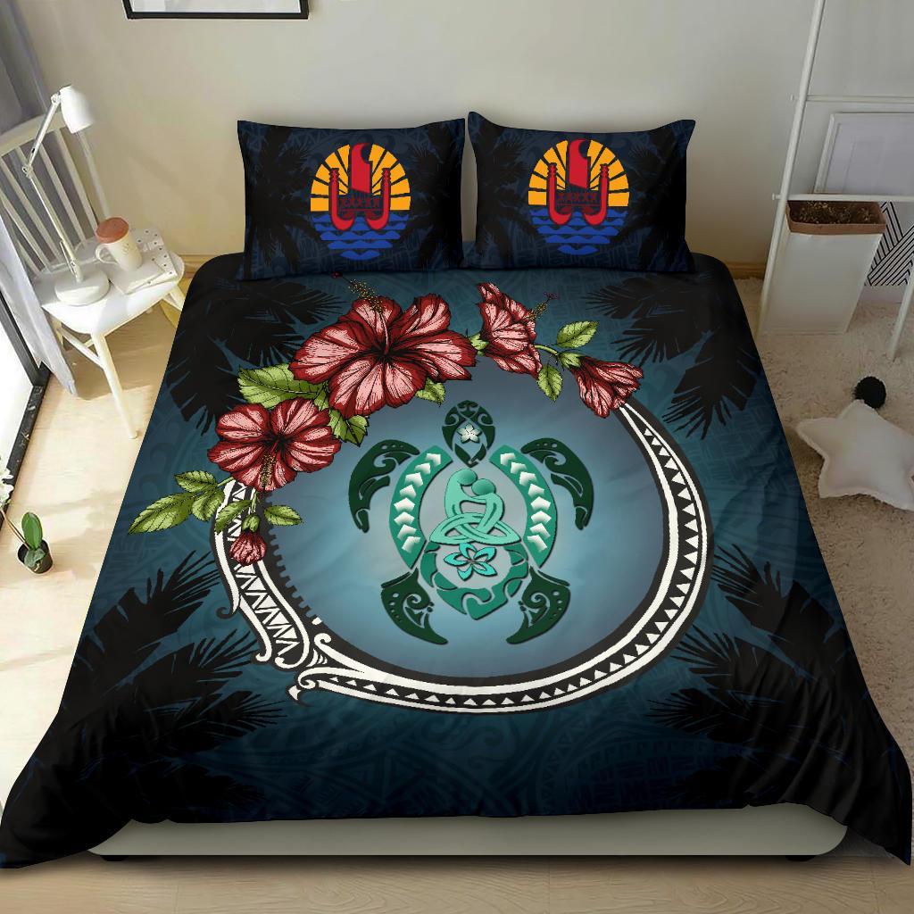 Tahiti Bedding Set - Polynesian Turtle Hibiscus Mother Son - Vibe Hoodie Shop