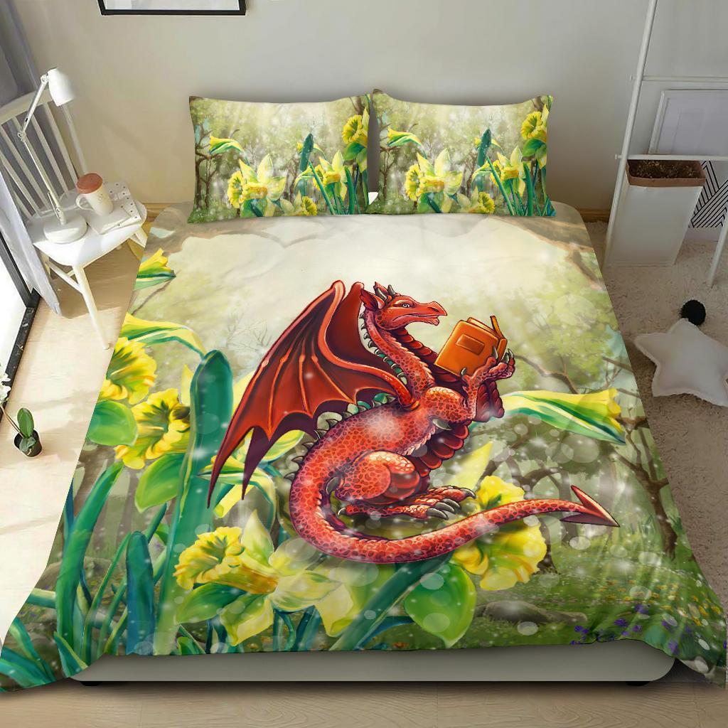 Wales Bedding Set - Dragon With Flowers - Vibe Hoodie Shop