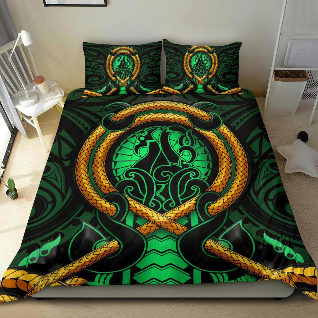 Maori New Zealand Bedding Set Manaia Green Duvet Cover And Pillow Case - Vibe Hoodie Shop