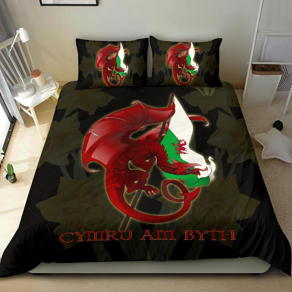 Welsh Bedding Set - Welsh Myth Dragon Red and Wales Flag Daffodil - Vibe Hoodie Shop