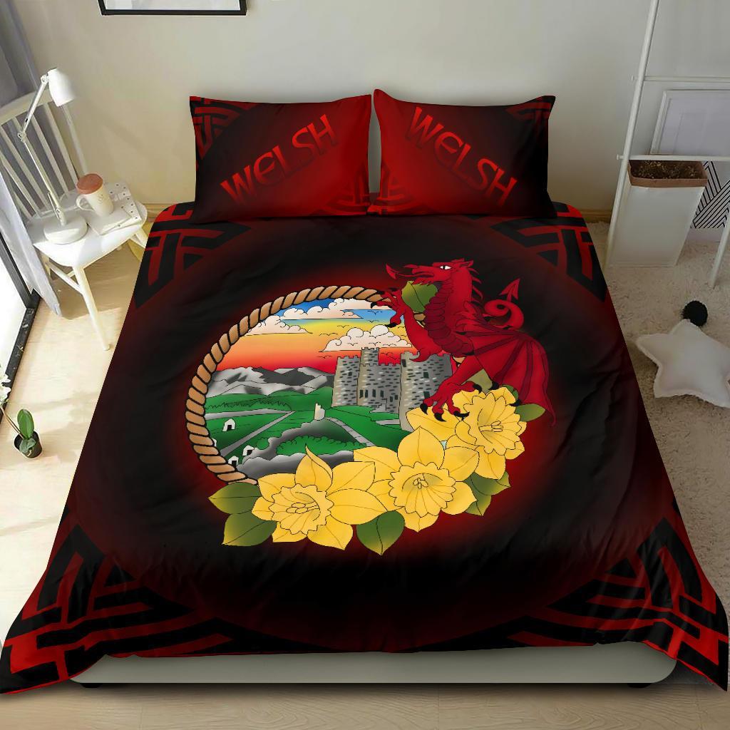 Welsh Bedding Set - Wales Dragon and Daffodil - Vibe Hoodie Shop