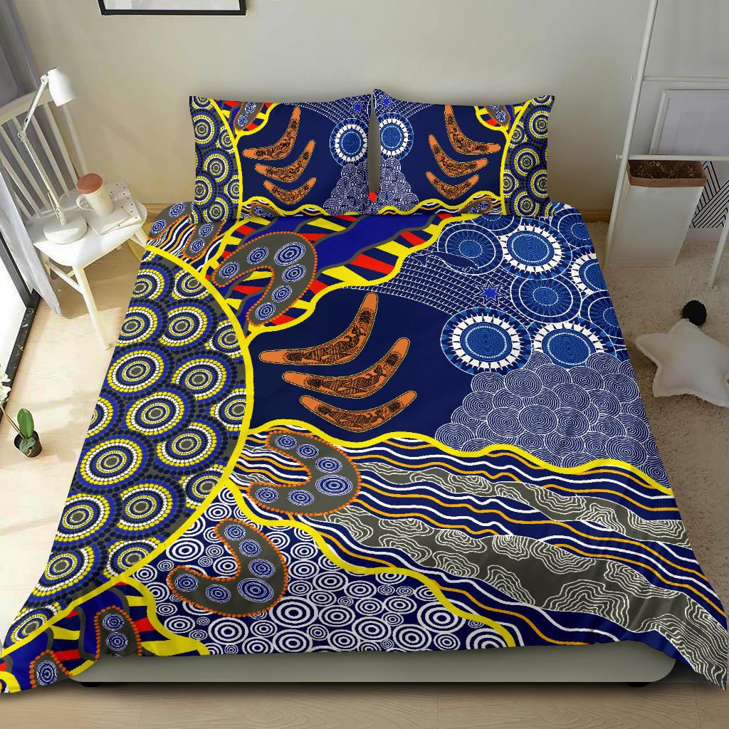 Aboriginal Bedding Set, Australian Boomerang Dot Painting Art - Vibe Hoodie Shop