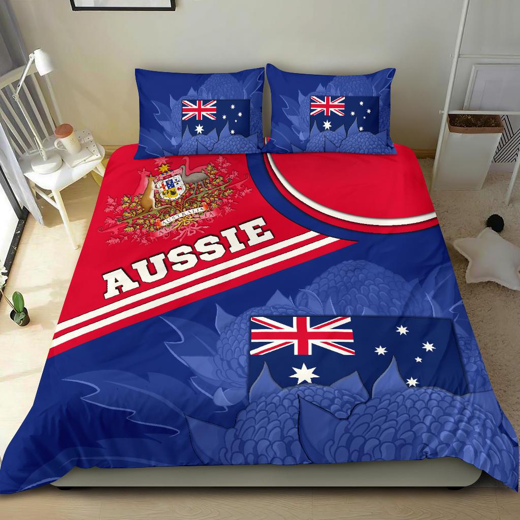 Bedding Set - Aus Flag and Coat of Arms Bedding Set Waratah Flowers - Vibe Hoodie Shop