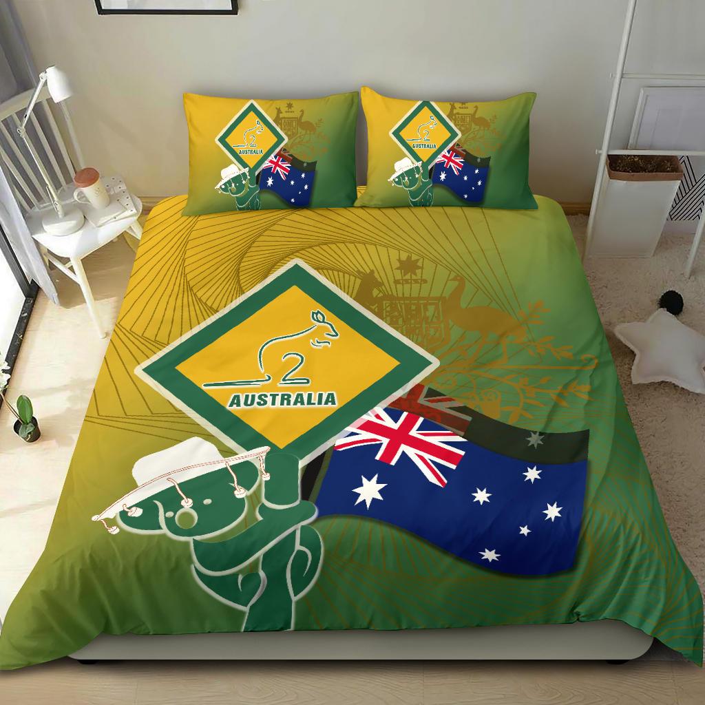 Bedding Sets - Aus Flag and Coat Of Arms Bedding Set Kangaroo and Koala Sign - Vibe Hoodie Shop