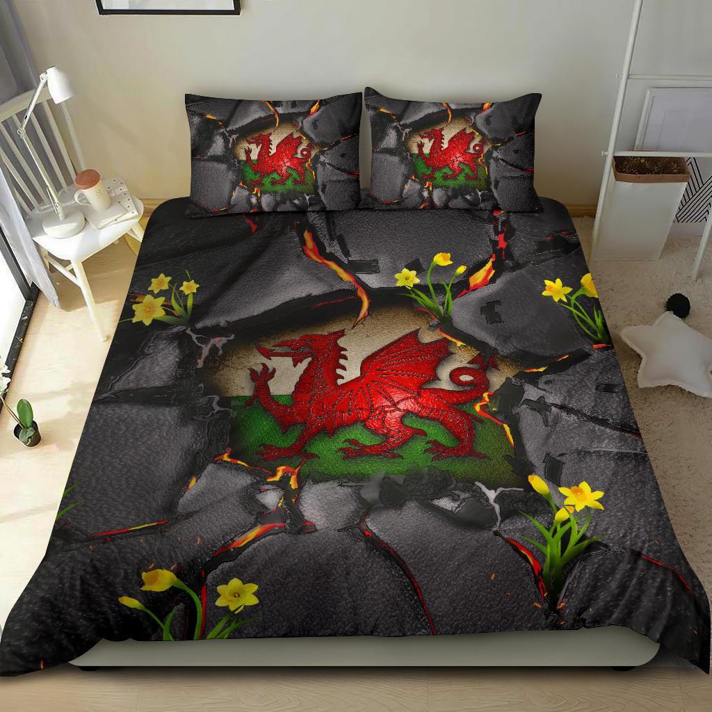 Wales Bedding Set - Welsh Dragon Daffodil Lava - Vibe Hoodie Shop