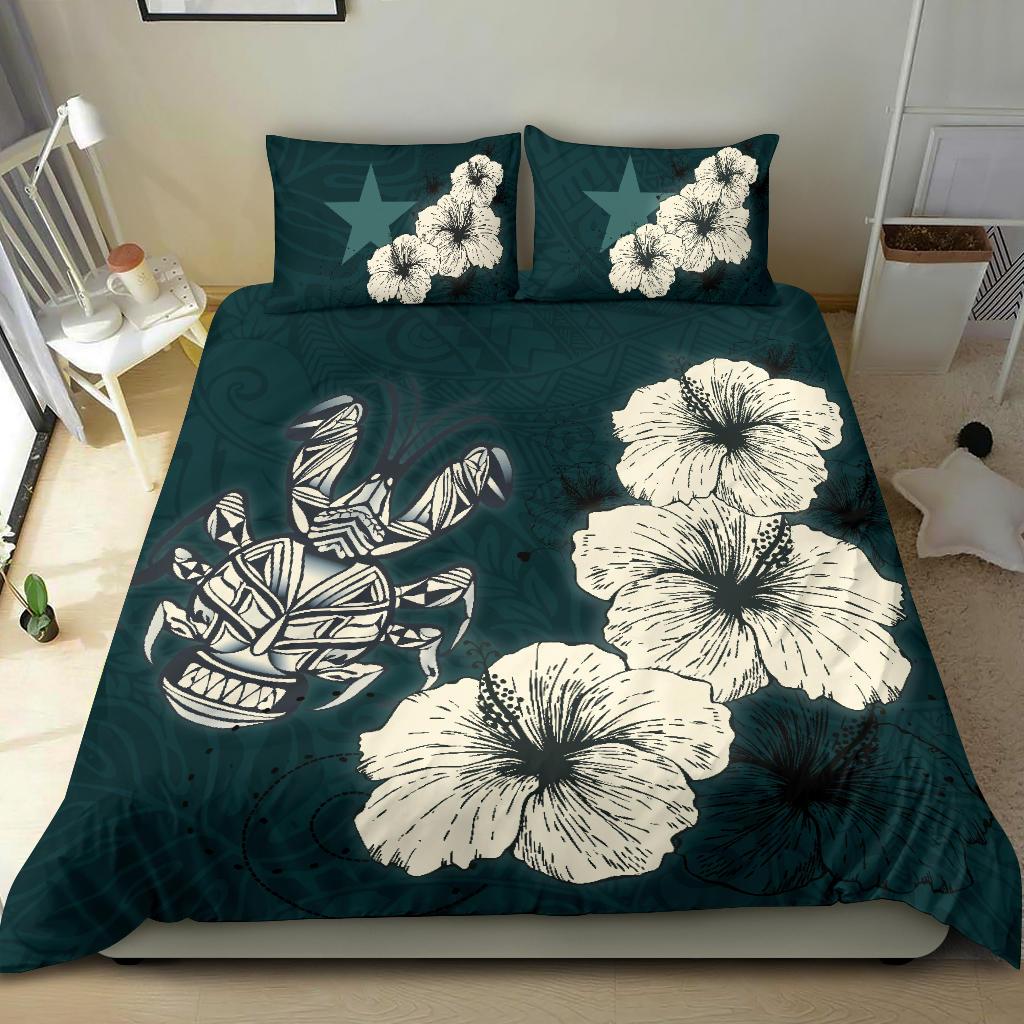 Niue Hibiscus Turtle Polynesian Bedding Set - Style Green - Vibe Hoodie Shop