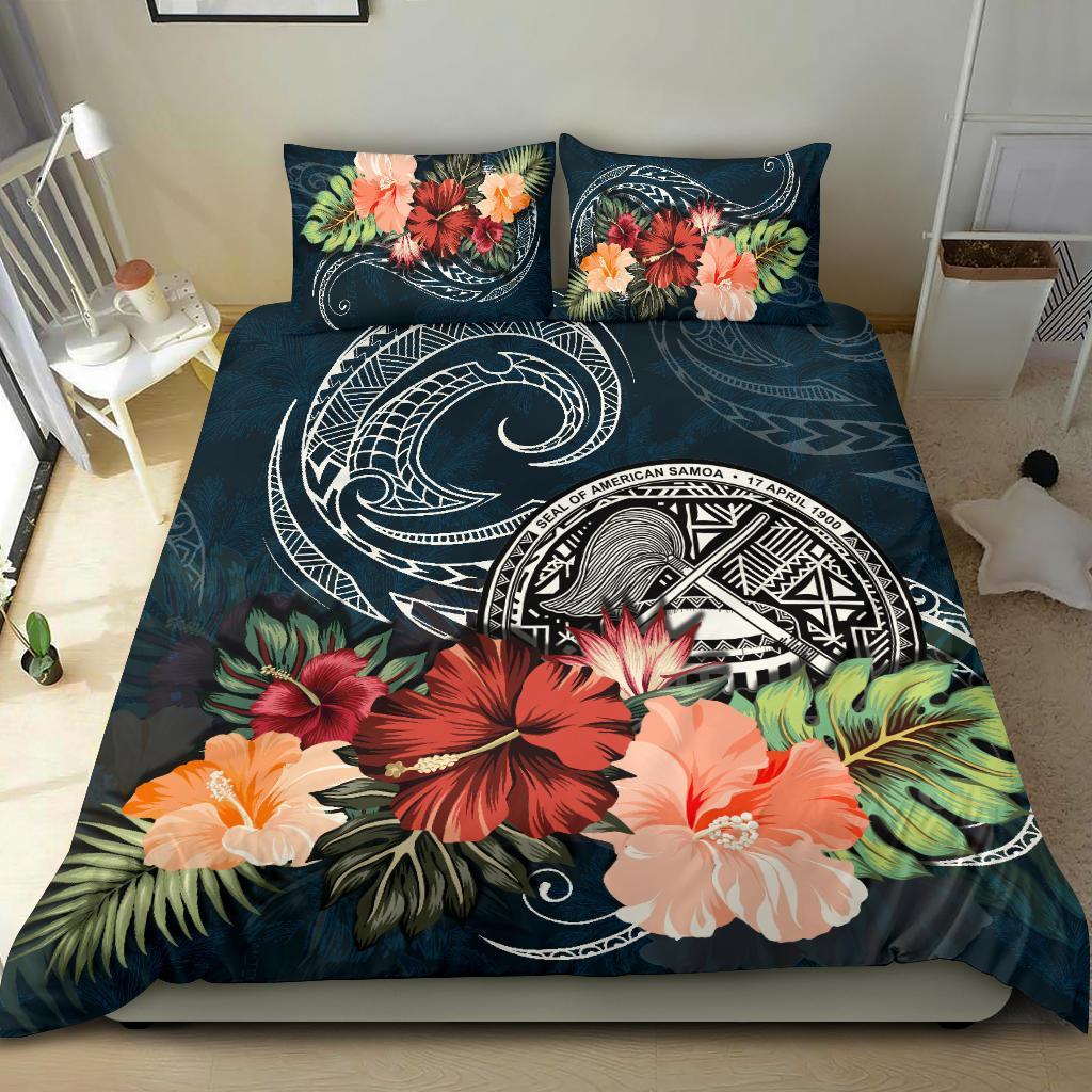 American Samoa Bedding Set Hibiscus Polynesian Wave Duvet Cover - Vibe Hoodie Shop