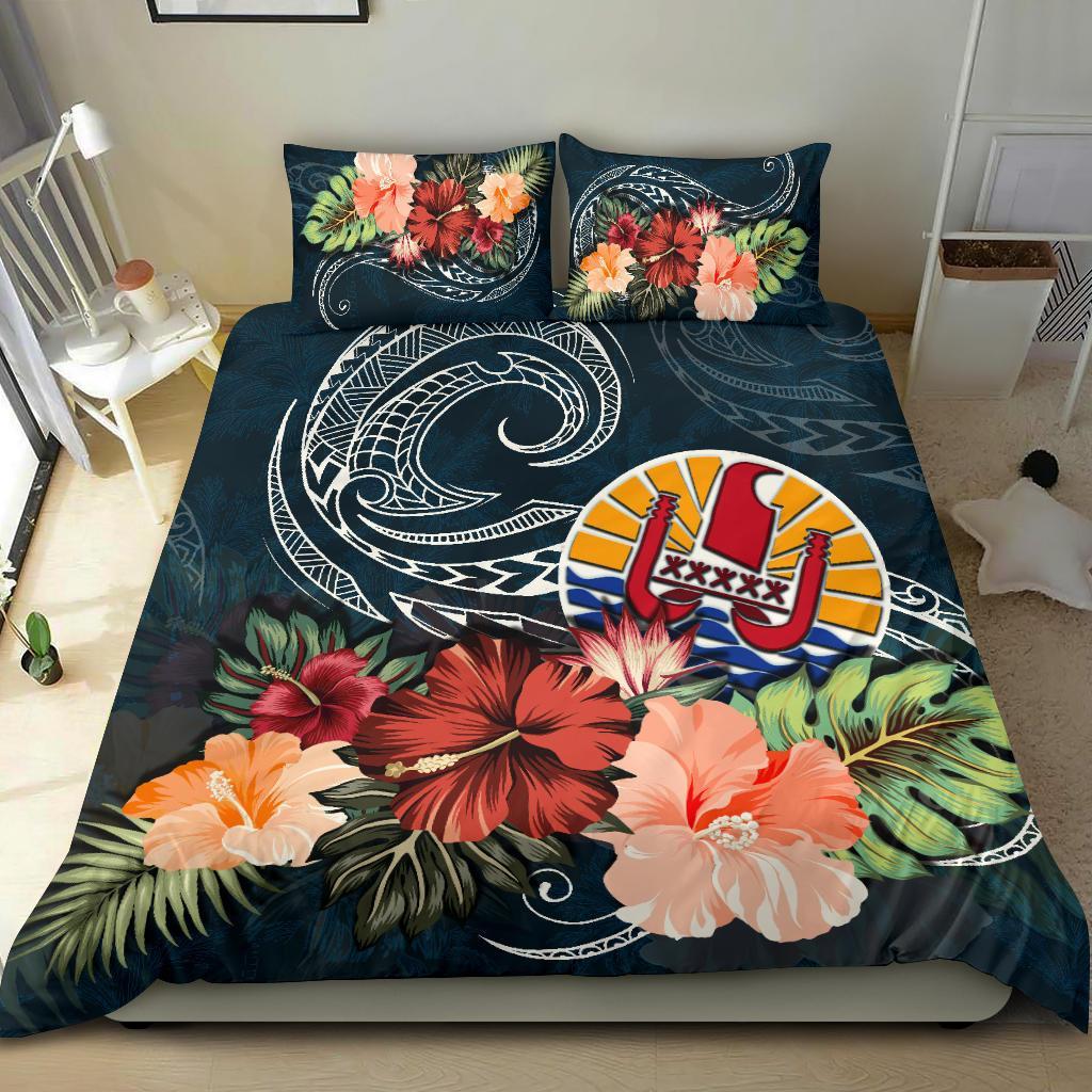 Tahiti Bedding Set Tahitian Hibiscus Polynesian Wave Coat Of Arms Duvet Cover - Vibe Hoodie Shop