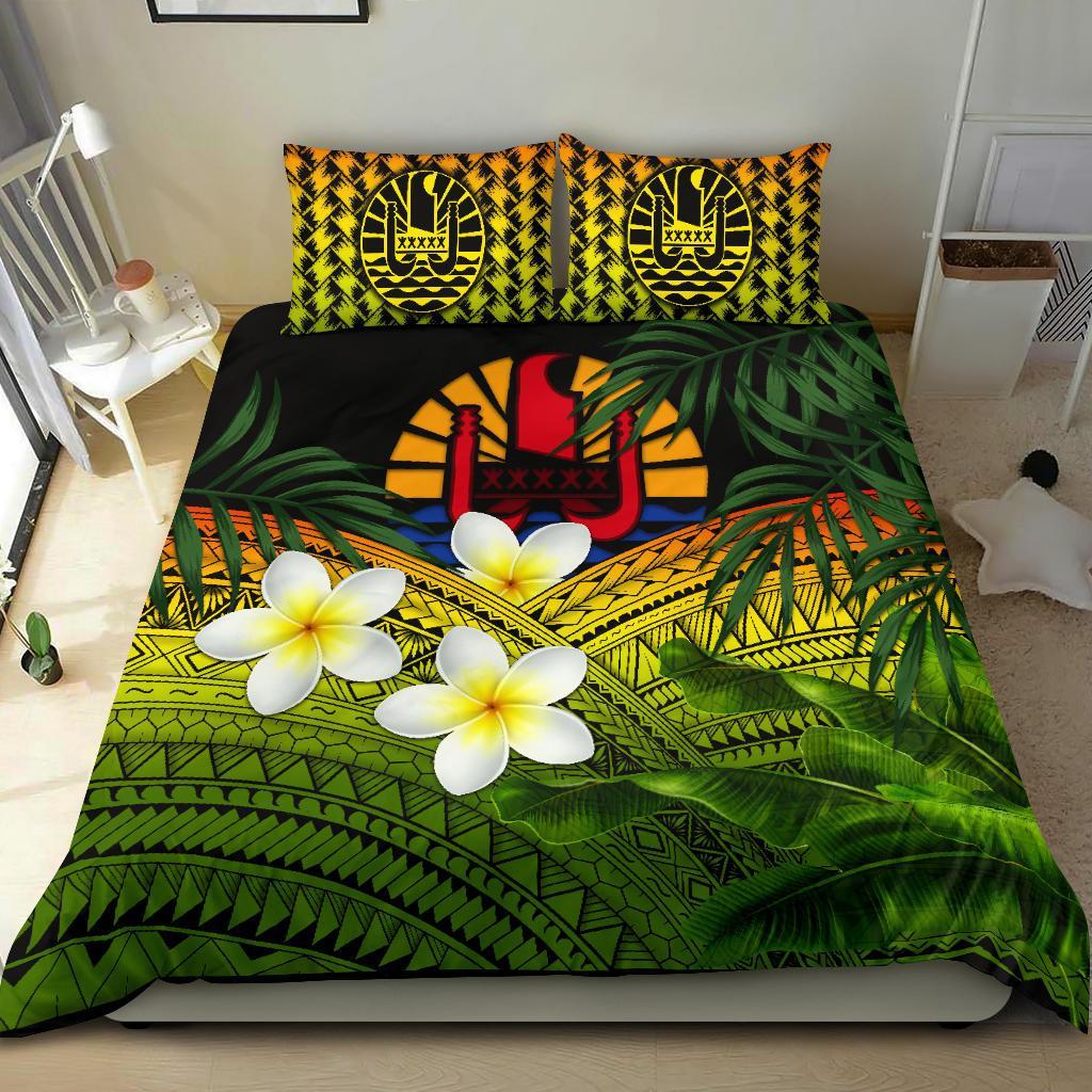 Tahiti Bedding Set, Polynesian Plumeria Banana Leaves Reggae - Vibe Hoodie Shop