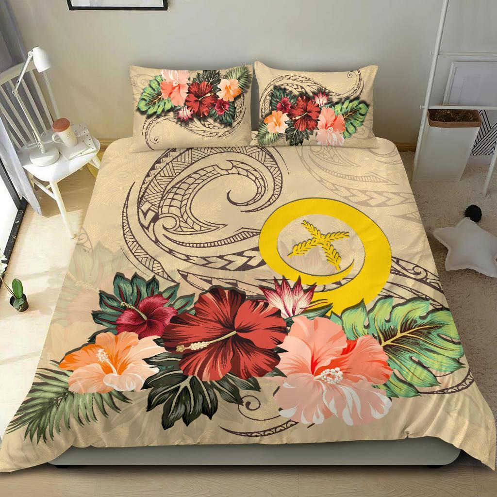 Vanuatu Bedding Set Hibiscus Polynesian Wave Duvet Cover Beige - Vibe Hoodie Shop