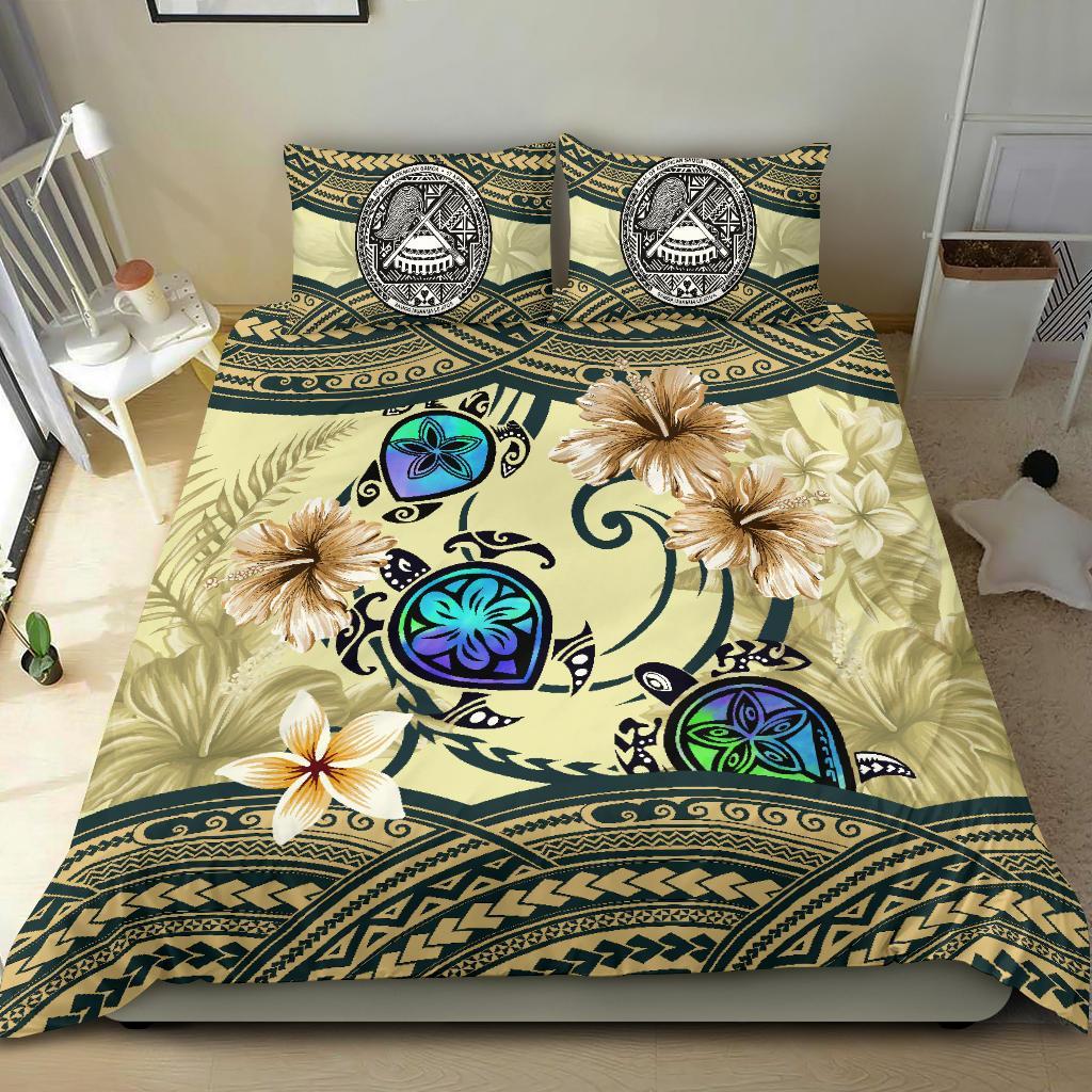 American Samoa Bedding Set - Polynesian Turtle Hibiscus Beige - Vibe Hoodie Shop