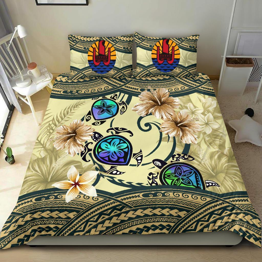 Tahiti Bedding Set - Polynesian Turtle Hibiscus Beige - Vibe Hoodie Shop