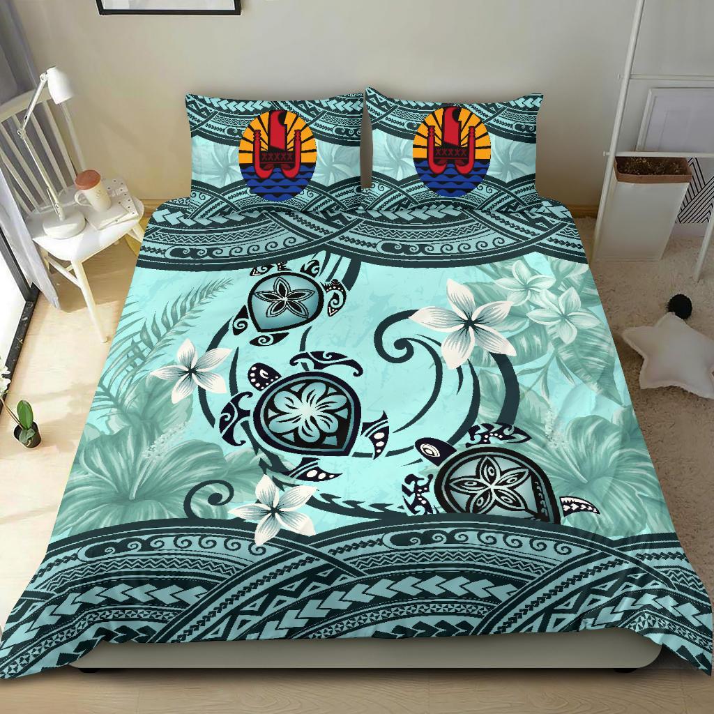 Tahiti Bedding Set - Polynesian Turtle Plumeria Blue - Vibe Hoodie Shop