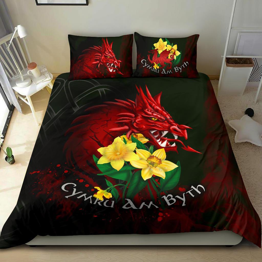 Wales Bedding Set, Cymru Am Byth Welsh Dragon Daffodil - Vibe Hoodie Shop