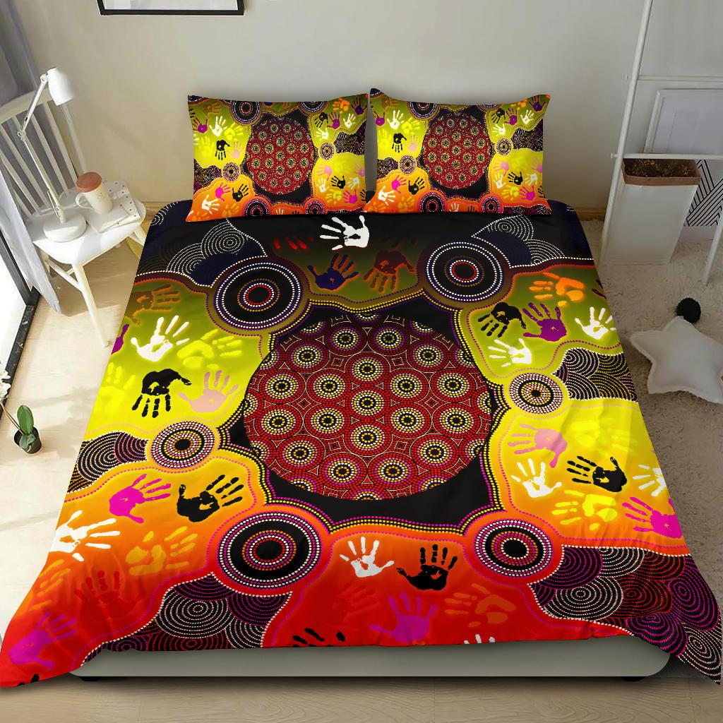 Aboriginal Bedding Set, Indigenous Circle Dot Painting Hand Art - Vibe Hoodie Shop