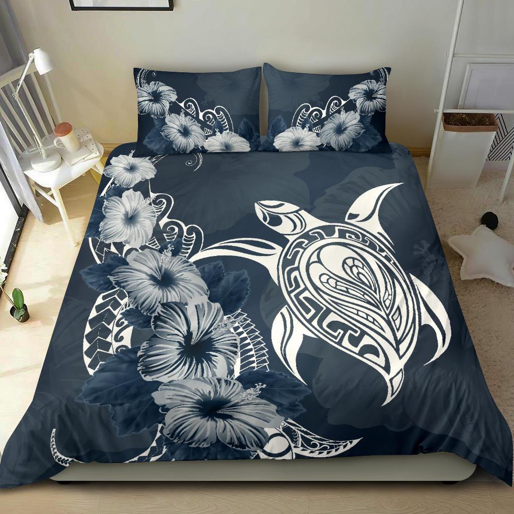 Turtle Bedding Set Polynesian And Hibiscus Duvet Cover - Vibe Hoodie Shop