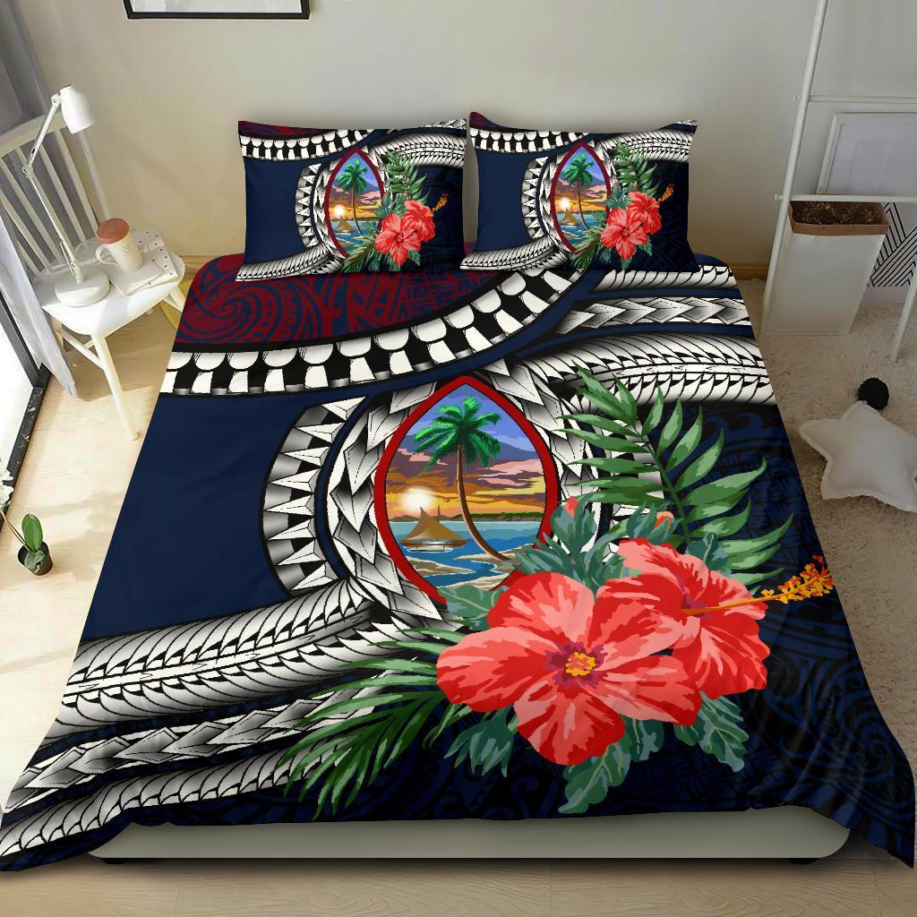 Guam Bedding Set - Polynesian Coat Of Arms Hibiscus - Vibe Hoodie Shop