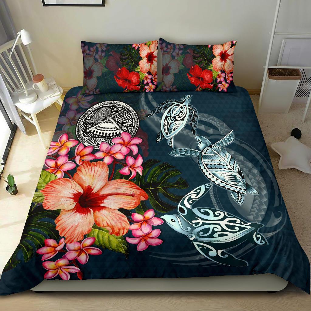 American Samoa Bedding Set - Polynesian Turtle Tropical Plumeria - Vibe Hoodie Shop