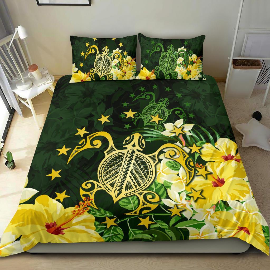 Cook Islands Polynesian Turtles Green Yellow Bedding Set - Vibe Hoodie Shop