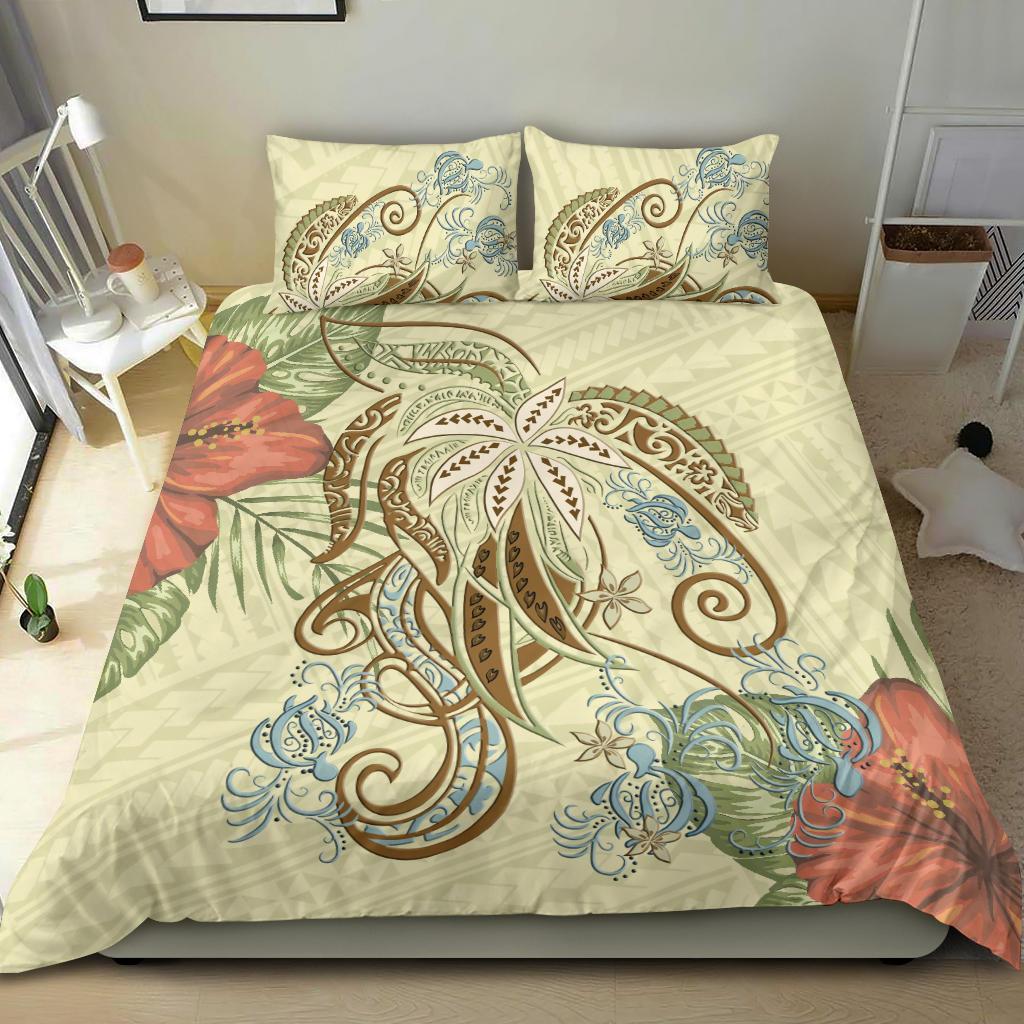 Polynesian Tribal Turtle Flowers Bedding Set - Canary - Vibe Hoodie Shop