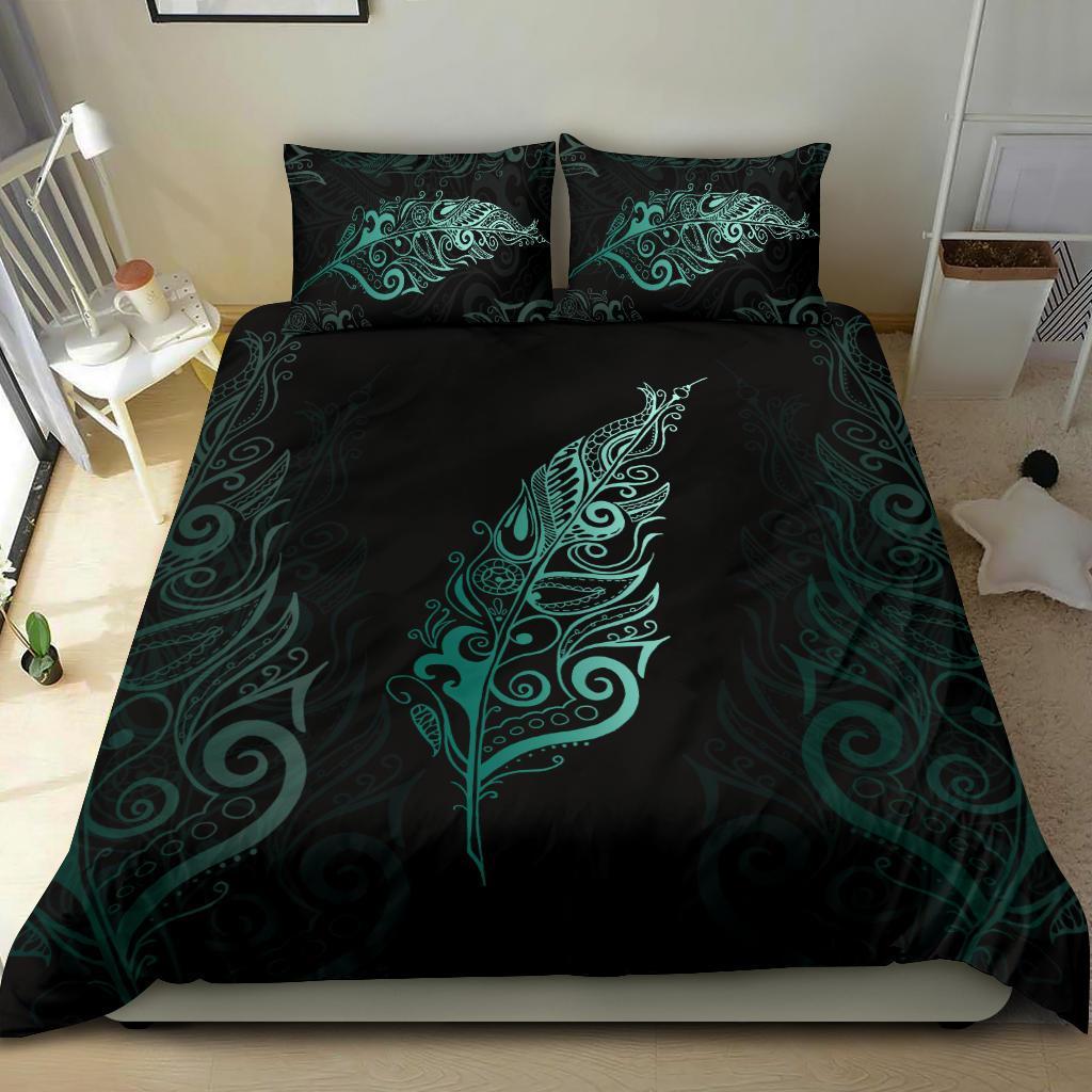 Light Silver Fern New Zealand Bedding Set - Turquoise - Vibe Hoodie Shop