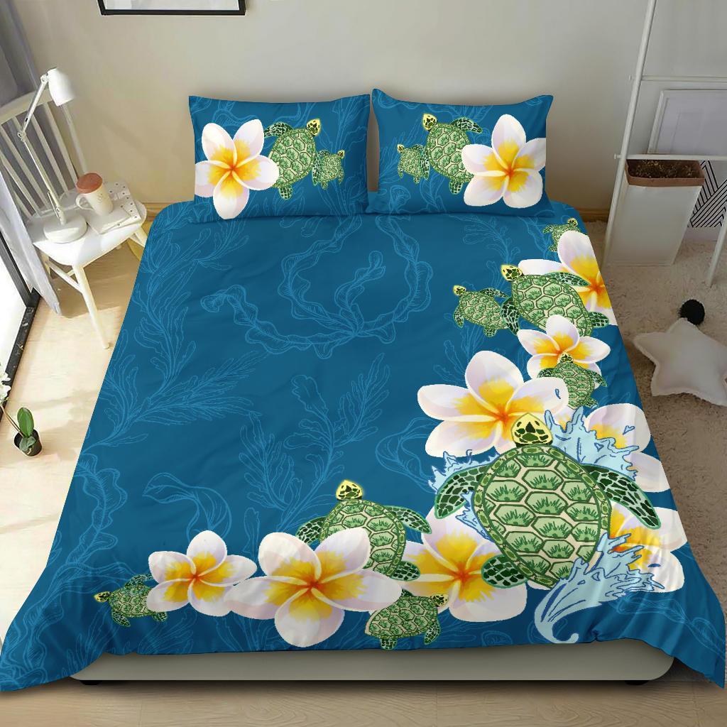 Plumeria Sea Turtle Bedding Set - Vibe Hoodie Shop