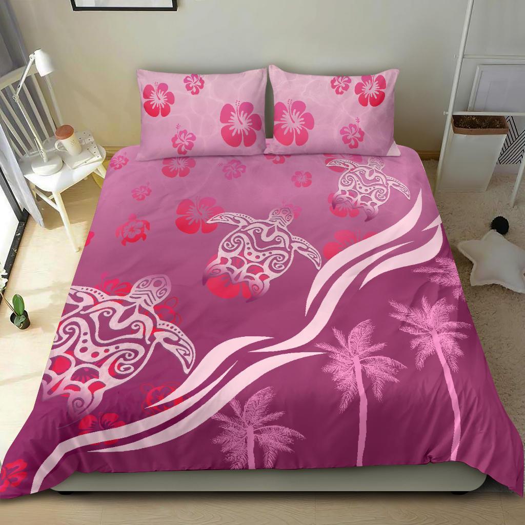 Pink Turtle Hibiscus Bedding Set - Vibe Hoodie Shop