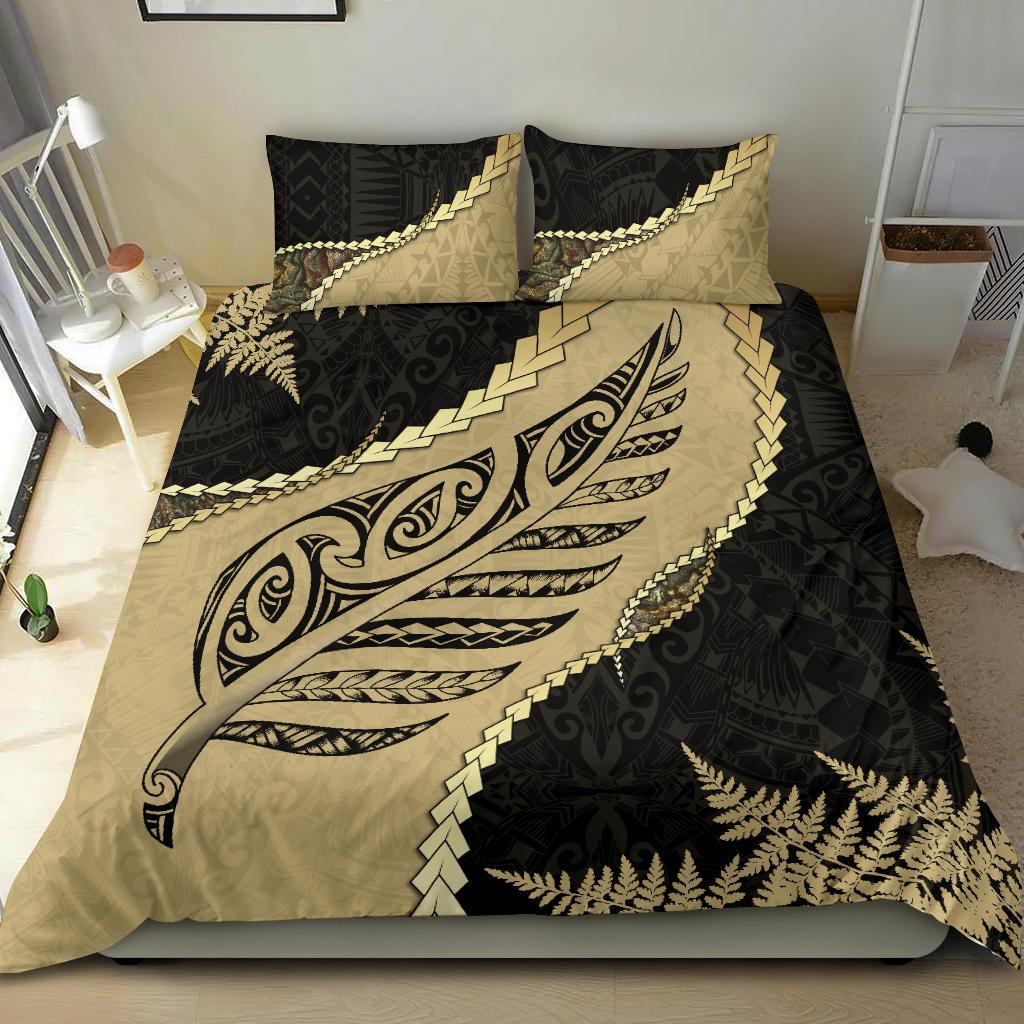 Paua Shell Maori Silver Fern Bedding Set, Golden - Vibe Hoodie Shop