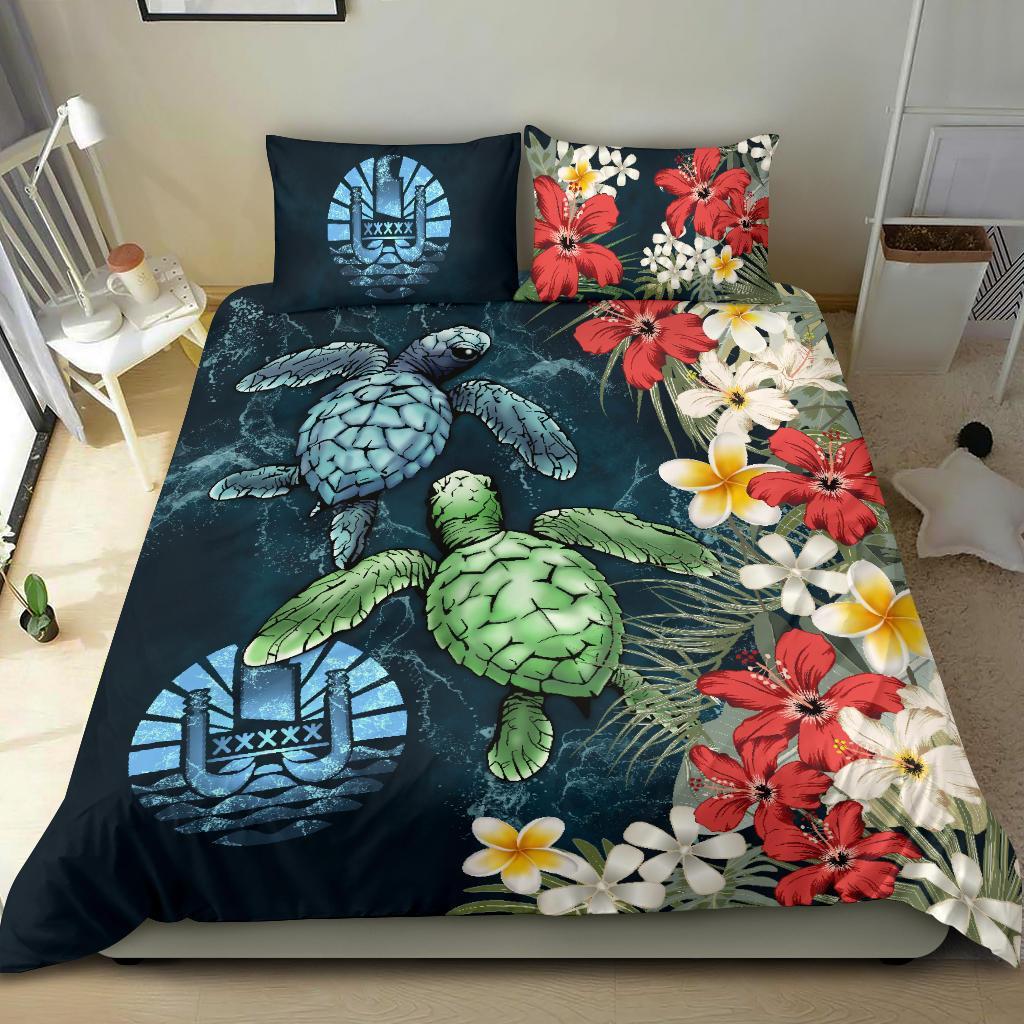 Tahiti Bedding Set - Sea Turtle Tropical Hibiscus And Plumeria - Vibe Hoodie Shop