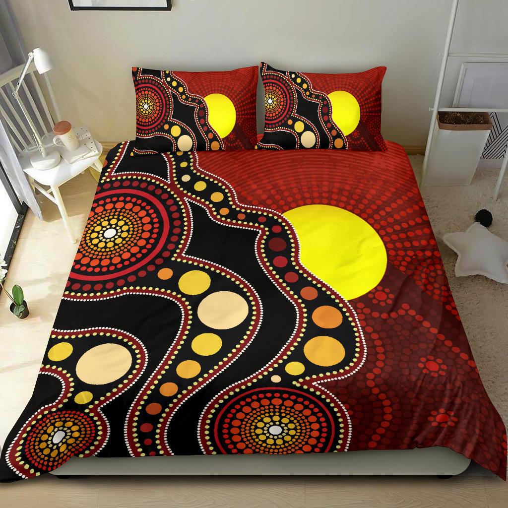 Aboriginal Bedding Set, Australia Aboriginal Lives Matter Flag Circle Dot Painting Art Bedding Set - Vibe Hoodie Shop