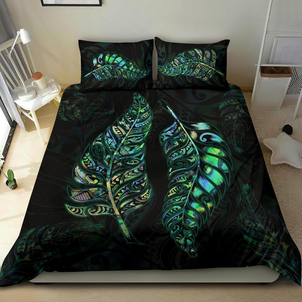 New Zealand Silver Fern Couple Bedding Set Paua Shell - Vibe Hoodie Shop