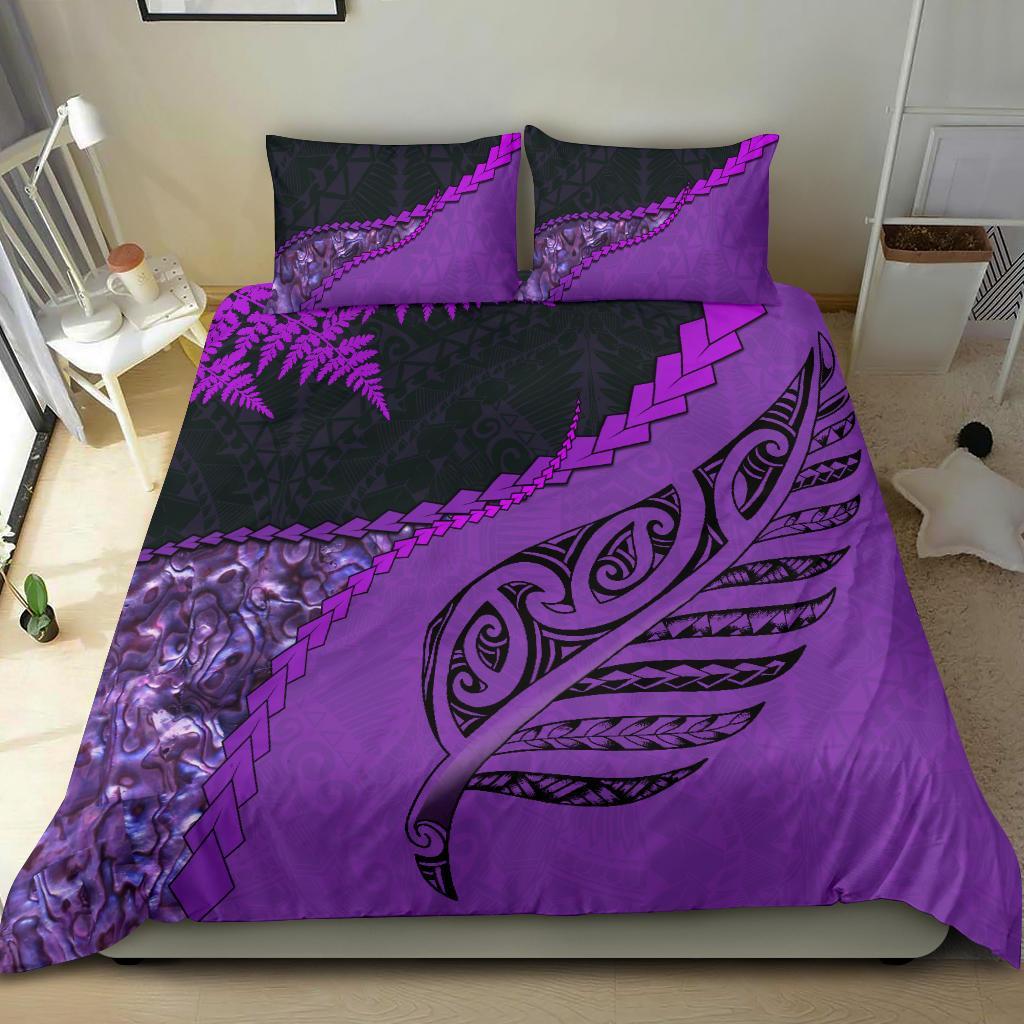 Paua Shell Maori Silver Fern Bedding Set, Purple - Vibe Hoodie Shop