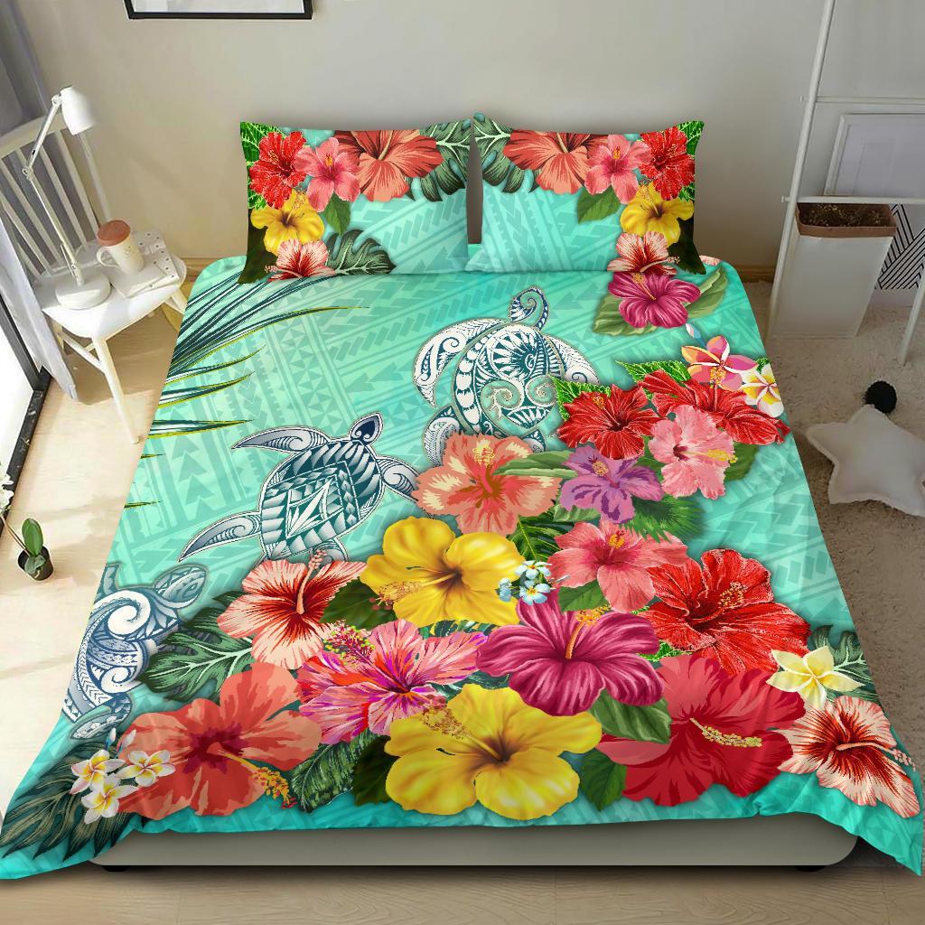 Turtle Polynesian Bedding Set Hibiscus Polynesian Colorful - Vibe Hoodie Shop