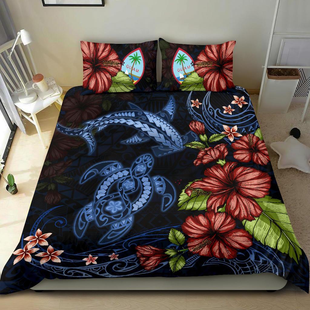 Guam Bedding Set Turtle And Shark Polynesian Hibiscus - Vibe Hoodie Shop