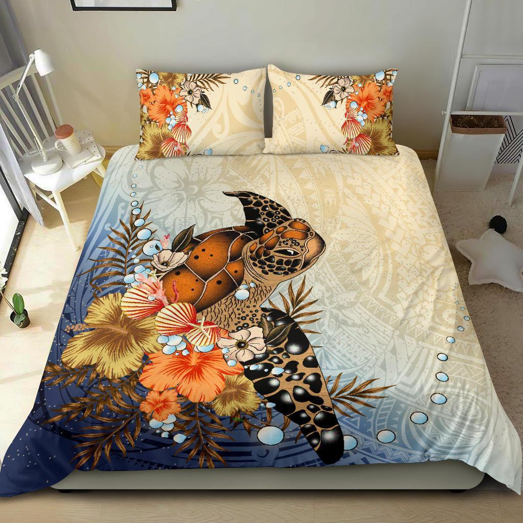 Polynesian Turtle Hibiscus Sea Shell Bedding Set - Vibe Hoodie Shop