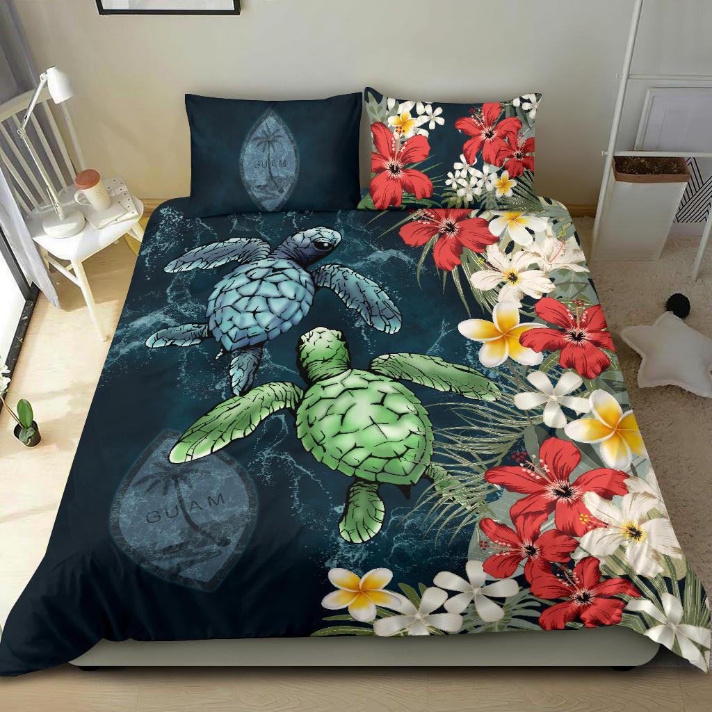 Guam Bedding Set - Sea Turtle Tropical Hibiscus And Plumeria - Vibe Hoodie Shop