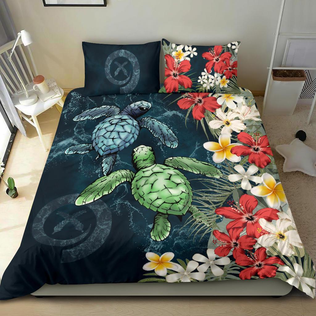 Vanuatu Bedding Set - Sea Turtle Tropical Hibiscus And Plumeria - Vibe Hoodie Shop